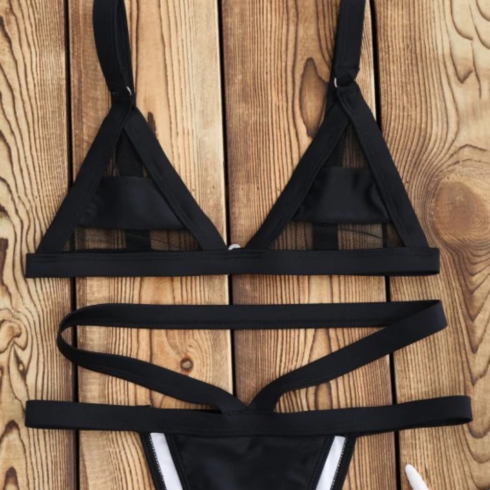 Black mesh sexy swim suit
